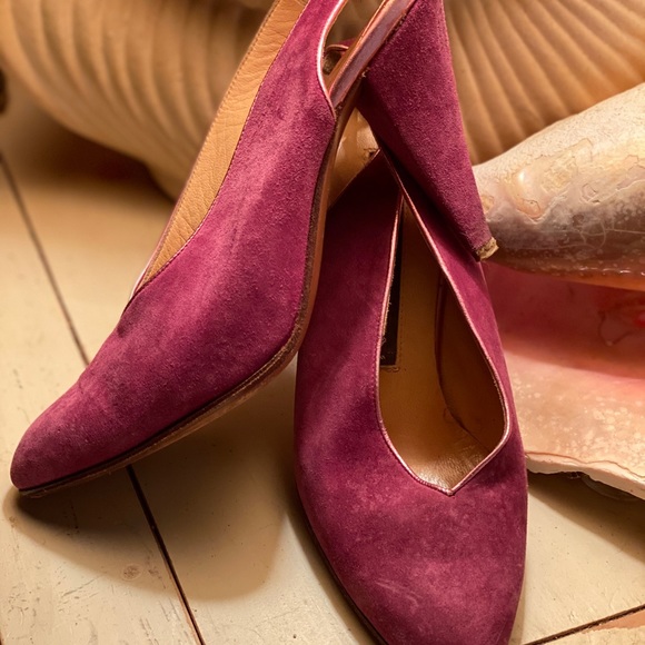 Vintage designer raspberry suede heels size 5 - Picture 3 of 4